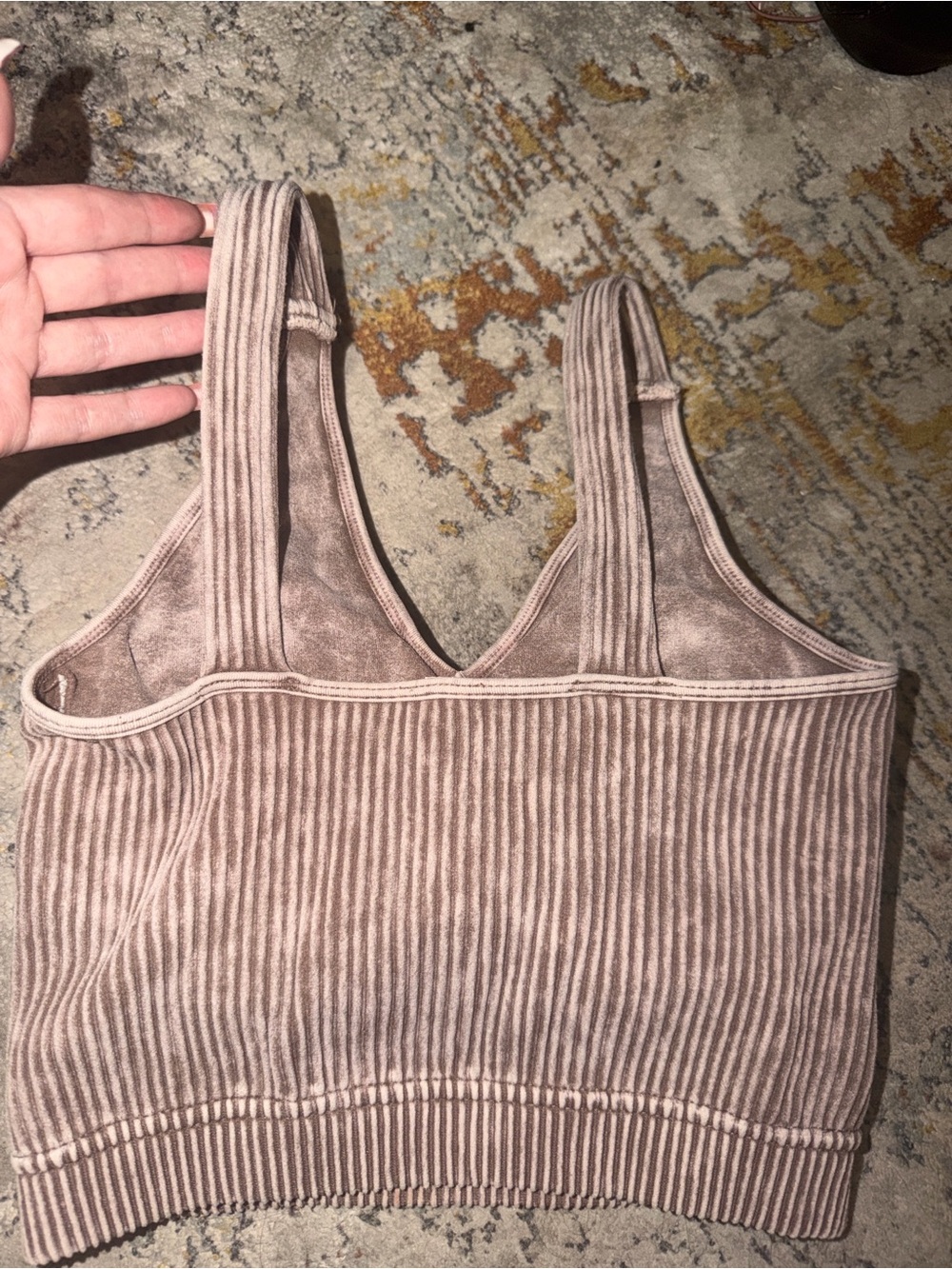 Ribbed V-Neck Crop Top in Mauve - Picture 4 of 4